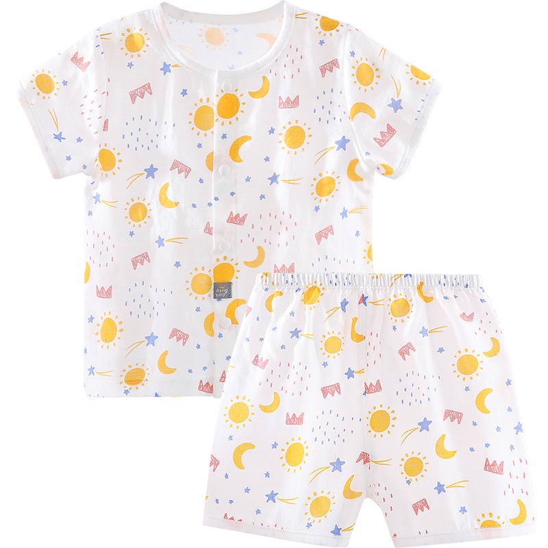 Aengbay 宝宝睡衣纱布家居服婴儿短袖短裤套装夏薄款纯棉吸汗透气