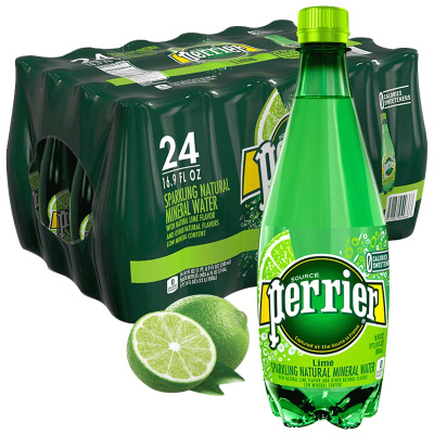 巴黎水(Perrier)天然气泡矿泉水(青柠味)塑料瓶装 500ml*24瓶/箱 矿物质水进口饮用水 法国进口