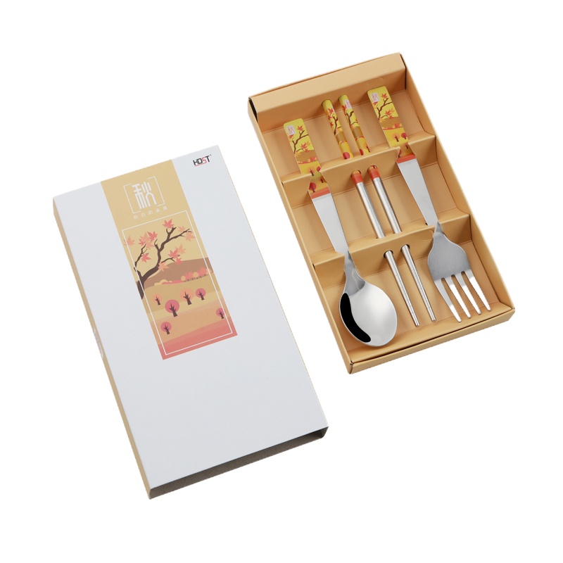 华典世通(HDST)SJ-1902 四季平安系列 2件组 3件组 4件组 不锈钢勺子筷子礼盒套装 三件组(秋)