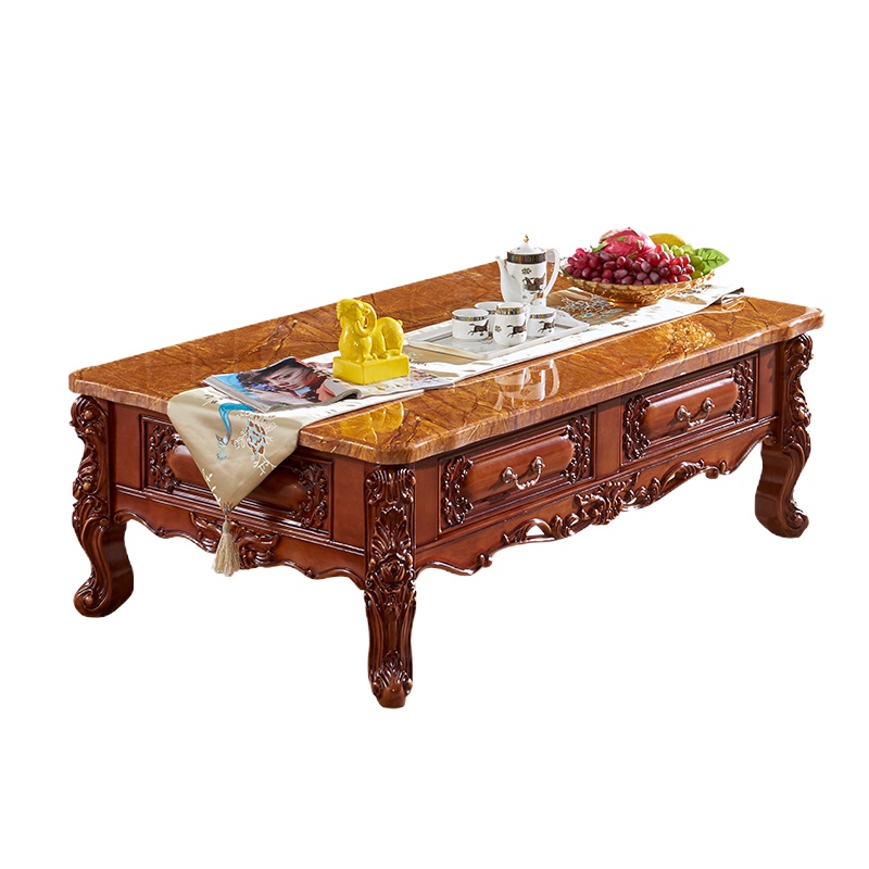 mikuo欧式大理石茶几电视柜方几组合全实木1.3米小户型美式乡村仿古客厅家具