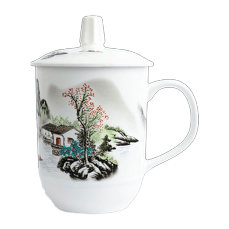 简约现代陶瓷杯套装10只会议杯带盖酒店宾馆家用白瓷茶杯办公室杯子水具/水杯家居器皿 精选特买