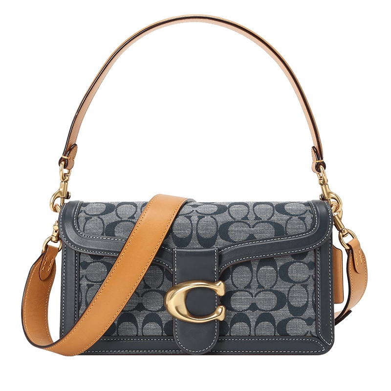 COACH\蔻驰 CHAMBRAY TABBY 通勤肩背手提单肩包 C扣牛仔 26*15*7.5CM织物\牛皮革