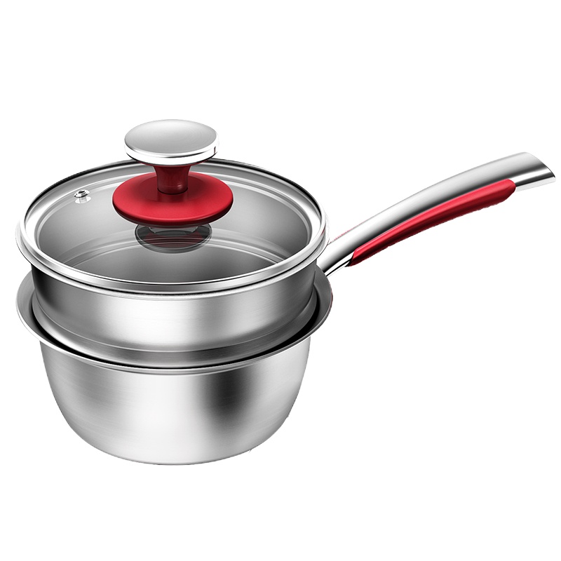 康巴赫(KBH)奶锅宝宝辅食锅316L不锈钢婴儿儿童牛奶小汤锅具多功能泡面锅带蒸笼电磁炉燃气灶通用 18cm