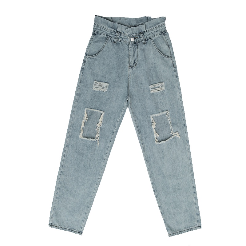 天淳尔新款 高腰破洞直筒牛仔裤SGG-8163