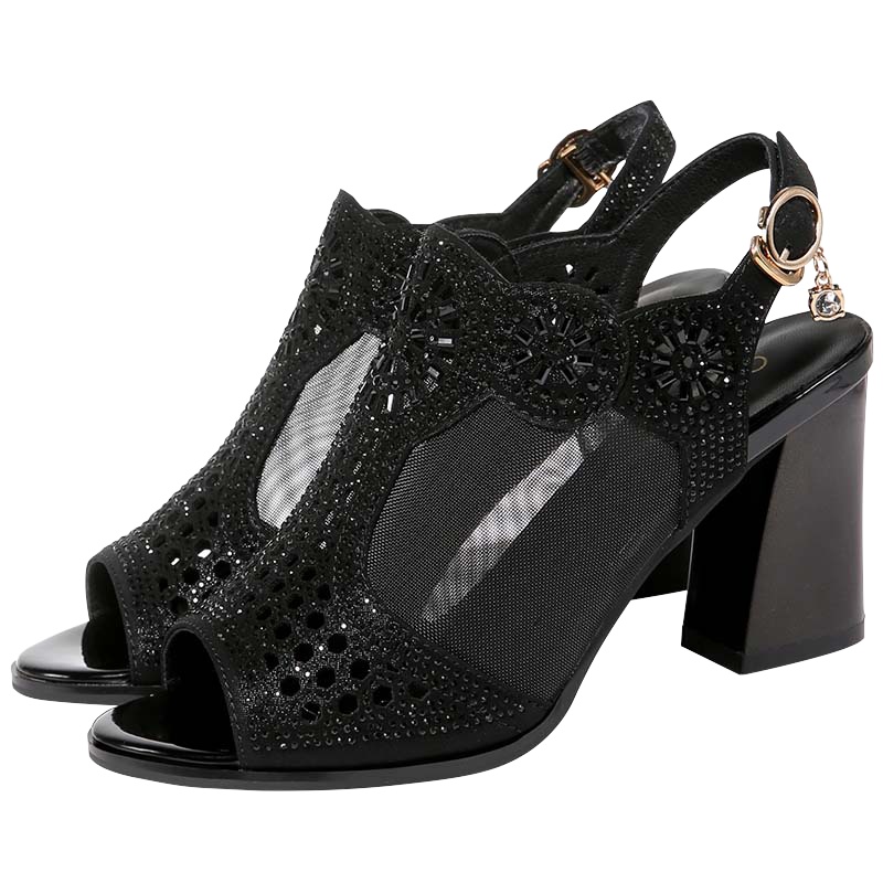 百年纪念Centenary【网纱镂空 休闲凉鞋】春夏鱼嘴网纱镂空女鞋潮流透气高跟搭扣女士凉鞋1872