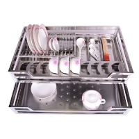 定制双层不锈钢方管拉篮古达橱柜阻尼拉蓝厨房拉栏碗碟拉篮_抽屉式碗蓝