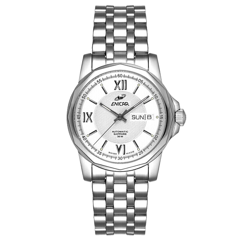 英纳格(ENICAR)蓝牌系列时尚简约休闲商务钢带自动机械男士手表168/51/326aA