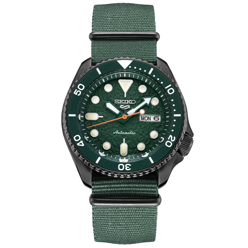 日本SEIKO新品新精工5号男表手动/自动机械日历星期显示个性时尚腕表 潮流感性绿SRPD77K1