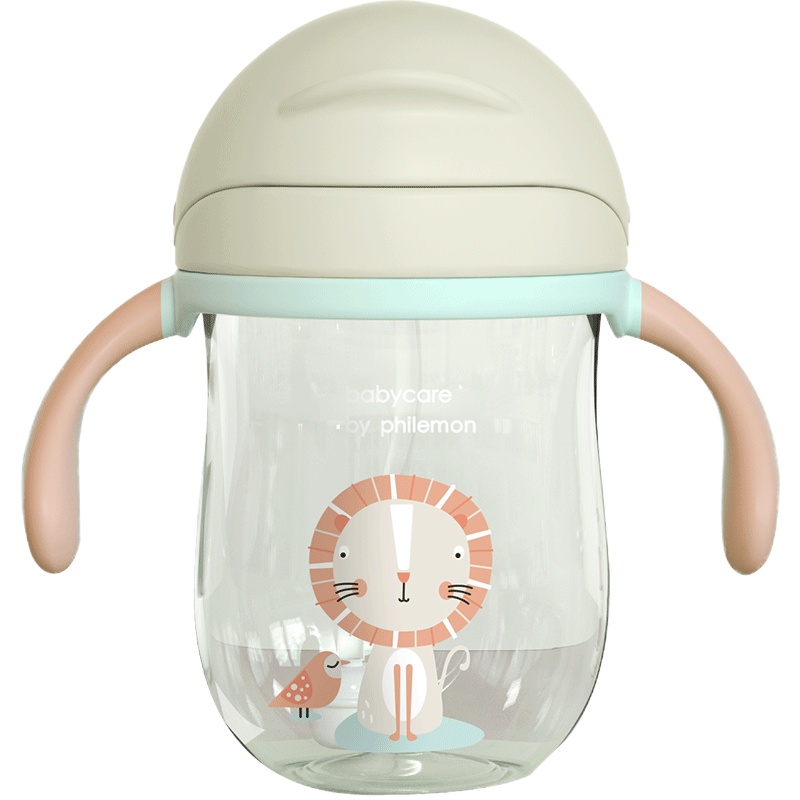 babycare儿童水杯 夏季喝水幼儿园宝宝防漏防呛吸管杯带重力球学饮杯 淡藻绿双杯盖 240ml