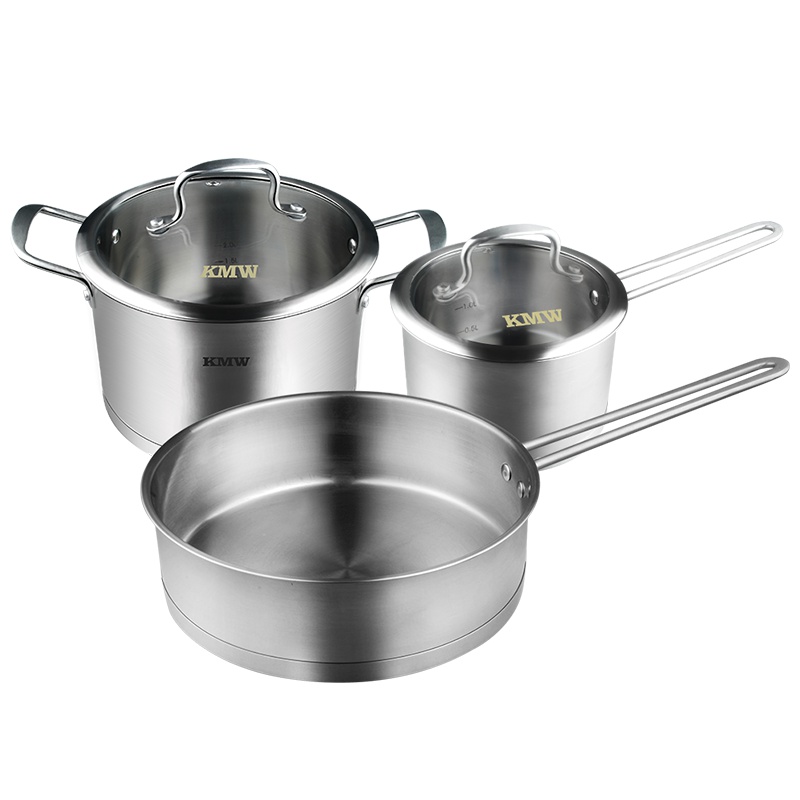 KMW 爱家精品不锈钢锅具三件套 KMWAJZ0005-SN锅具套装组合不锈钢少油烟锅具三件套汤锅平底炒锅煎锅奶锅通用