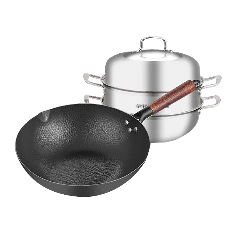 荣事达不锈钢两层蒸锅纯铁锅炒锅锅具套件家用无涂层两件套RH-TZG202+