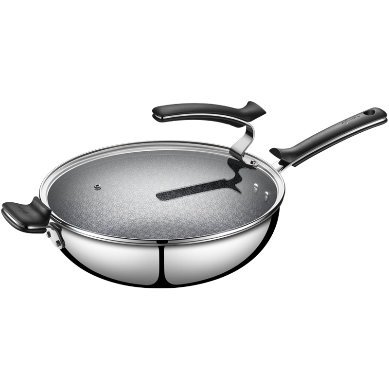 意大利Lagostina拉歌蒂尼炒锅不锈钢炒锅蜂窝炒锅不粘锅少油烟电磁炉燃气通用 32CM长短柄