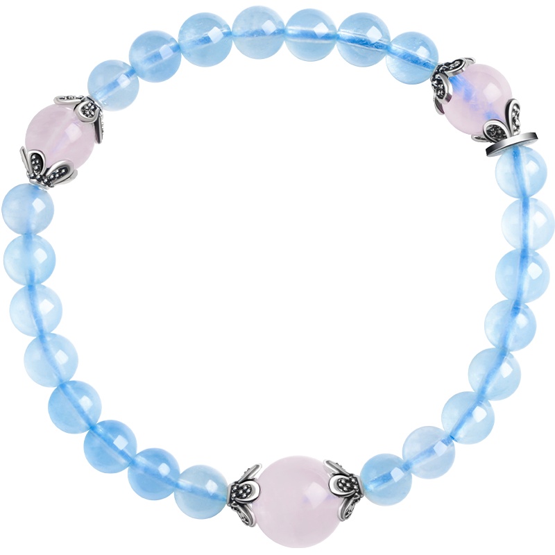 iSTONE石头记天然海蓝宝手链水晶手串粉水晶圆珠配饰