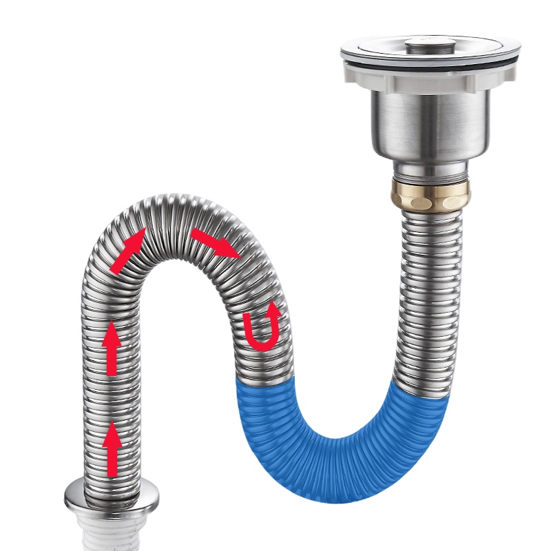 洗菜盆不锈钢下水管下水器闪电客厨房单加长排水管水池配件防鼠咬 1米厨房不锈钢单管+110下水器套装