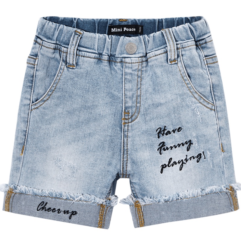 男童针织牛仔短裤水洗磨白儿童裤子卷边裤脚太平鸟童装夏装