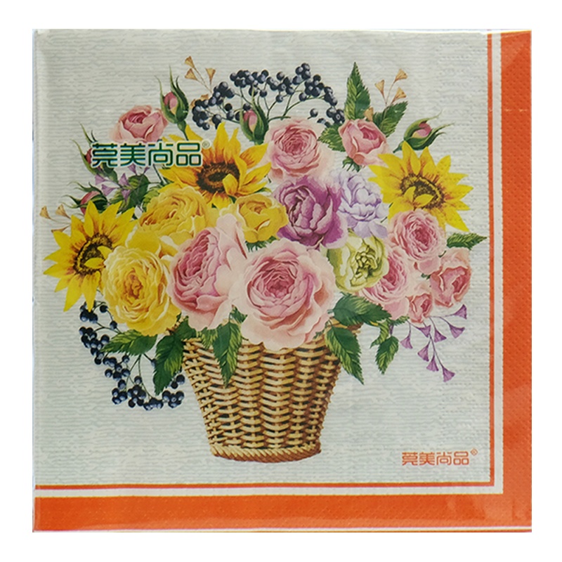 莞美尚品花开富贵花篮彩色餐巾纸原生木浆纸巾三层加厚家庭装5包
