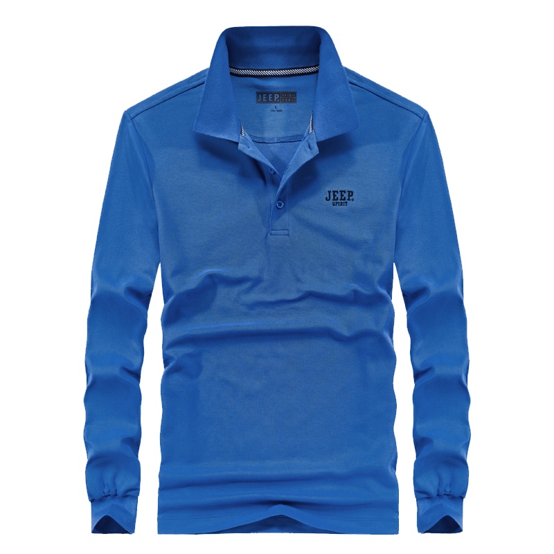 JEEP/吉普男士长袖T恤宽松大码翻领体恤韩版纯色POLO衫秋季打底衫