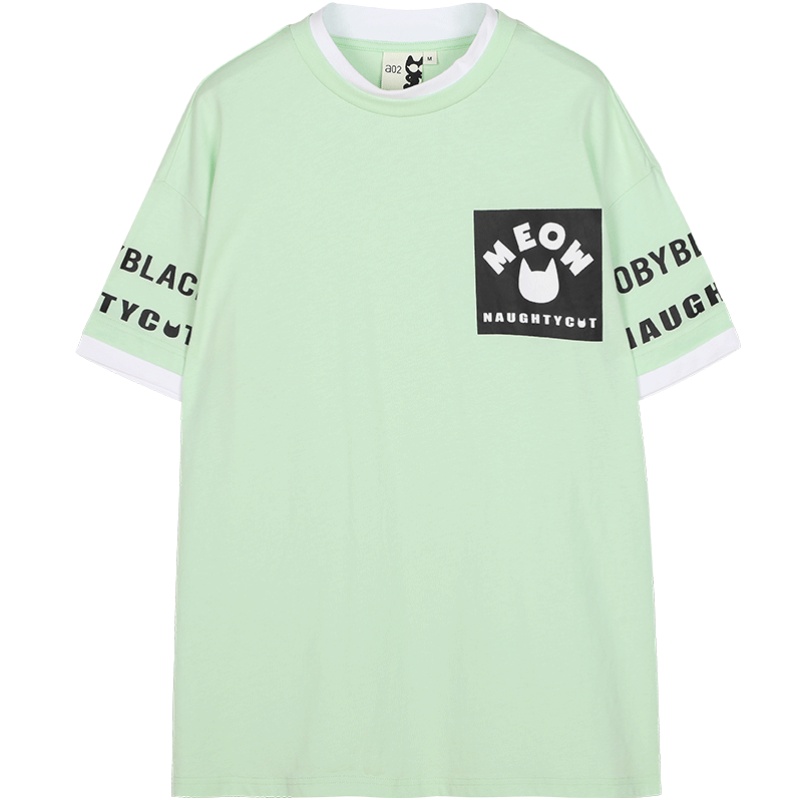 a02新款2020时尚字母印花撞色拼接宽松短袖T恤女潮DTV2D0061KT