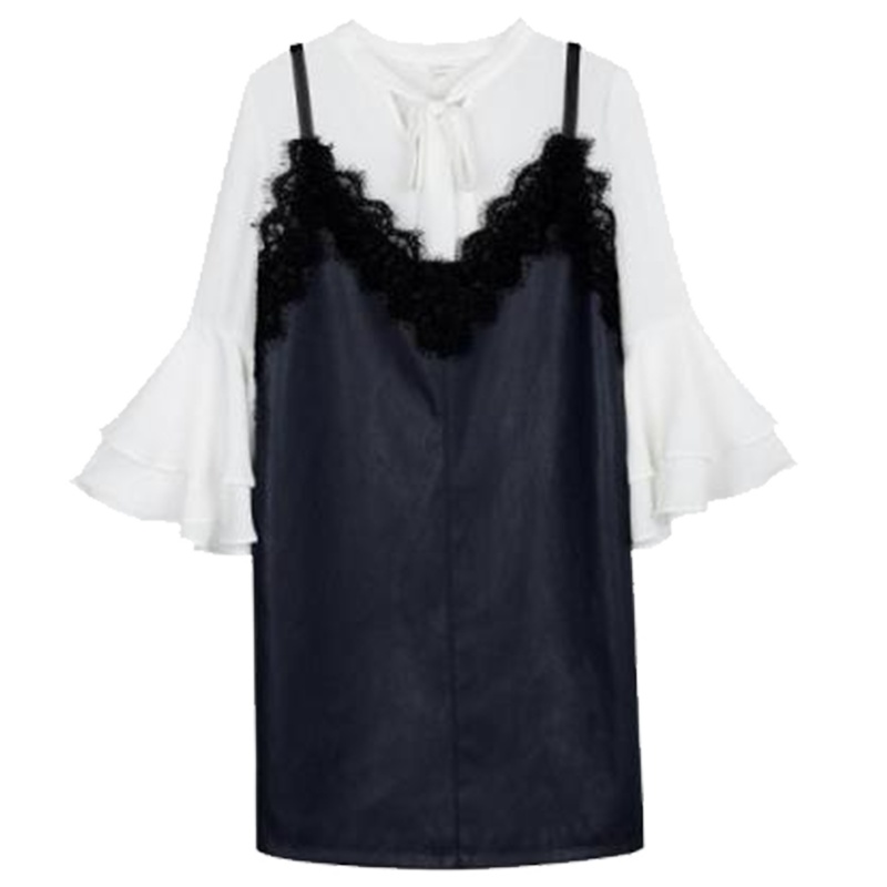 【热卖】蕾丝套装裙女复古港味秋装新款韩版小清新雪纺上衣时尚两件套60006357