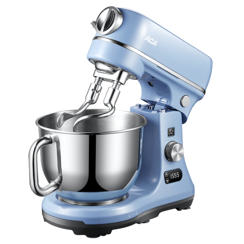 北美电器(ACA) 厨师机ASM-EC600灰蓝色 家用和面机电子式全自动商用双刀和面揉面打蛋器搅拌机鲜奶机 5L大容量
