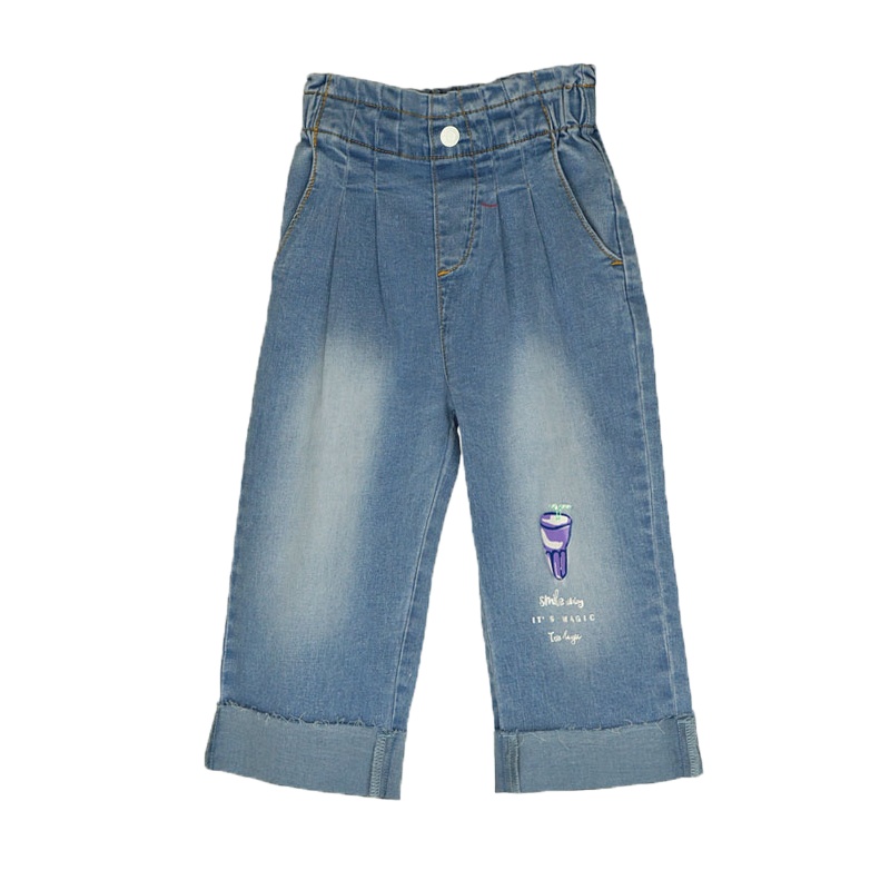 Moomoo/莫莫795583女中大童2020春季新款潮流时尚毛边牛仔阔腿裤