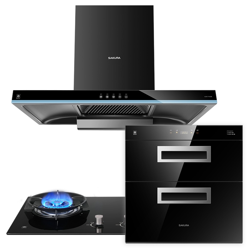 樱花(SAKURA)烟灶套餐 欧式顶吸抽油烟机18立方燃气灶具消毒柜厨电套装T102M+BBG02+C01