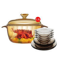 康宁VISIONS 2.3L晶炫透明玻璃汤锅+康宁餐具茶色八件组康宁家用套餐组合vs-23-tr-e/kz