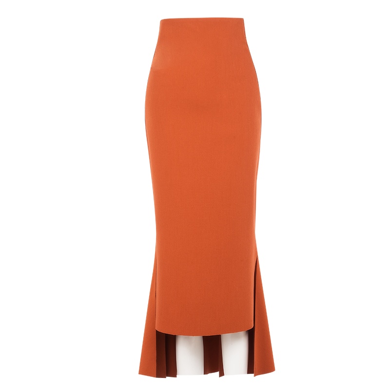 晚白2019初秋新品时尚百搭纯色高腰包臀裙不规则裙鱼尾摆半身裙女