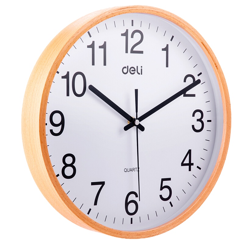得力(deli) 圆形/方形 挂钟钟表 客厅挂式静音钟表 8818 30cm简约时尚挂钟 原木
