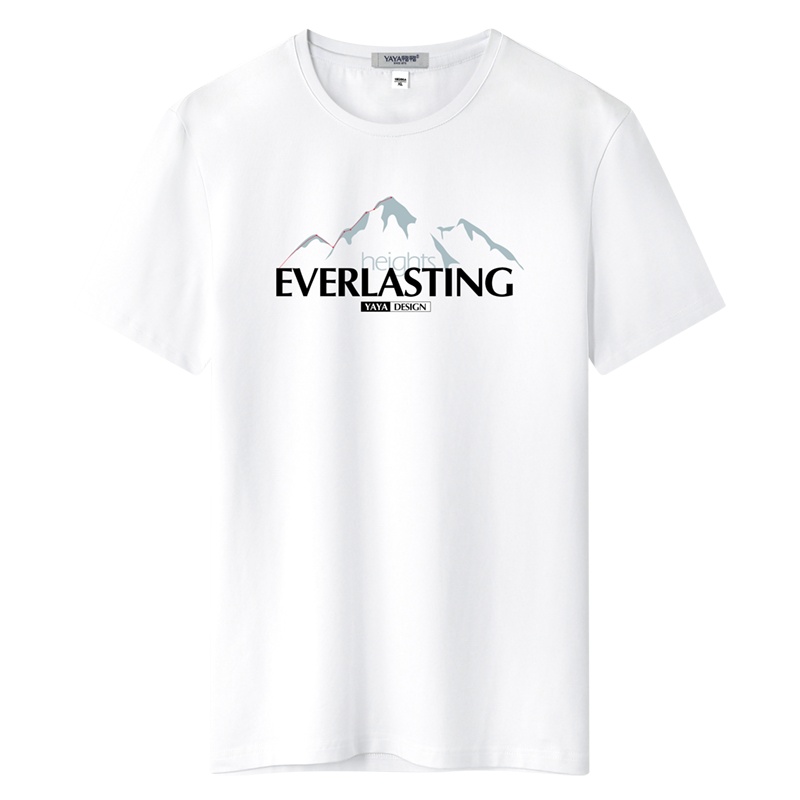 鸭鸭(yaya)夏季男士短袖T恤2021年新款宽松潮流百搭印花圆领打底休闲大码