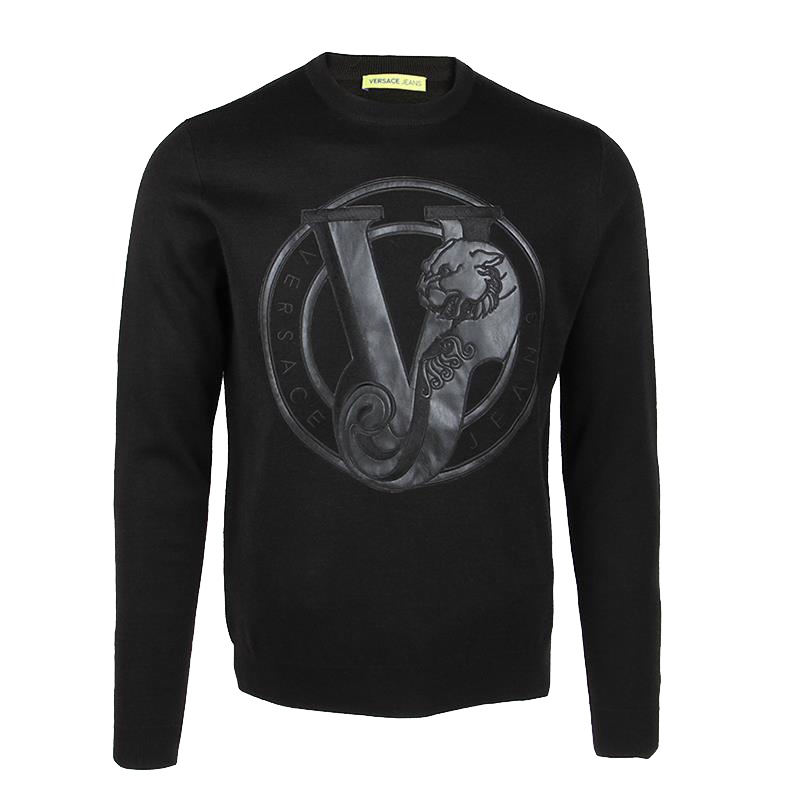 VERSACE JEANS范思哲男士刺绣圆领长袖针织衫B5GOB8325664789