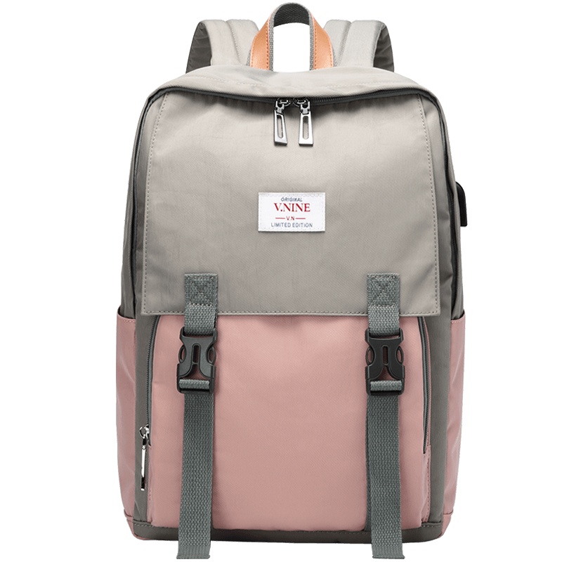 第九城（V.NINE） 双肩包女原宿风情侣款大容量电脑包13/14英寸中学生休闲书包男