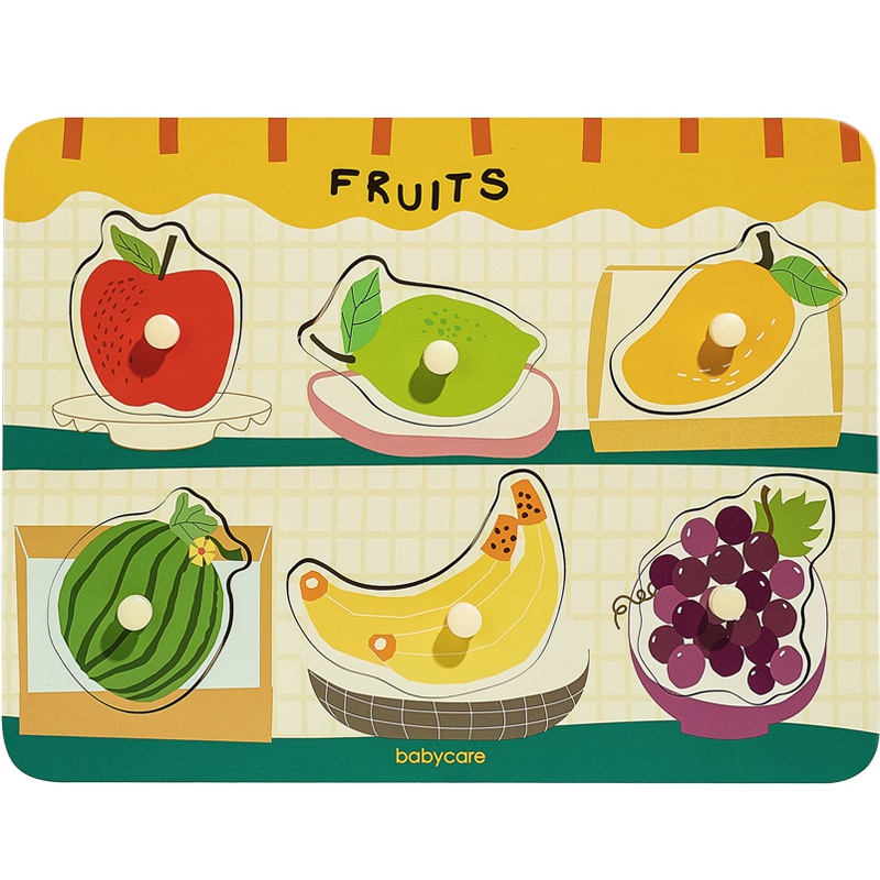 babycare宝宝手抓板拼图 数字字母积木木制1-3岁儿童早教益智玩具 赛里德水果 7288
