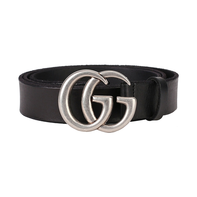 GUCCI 古驰 男士双G做旧扣头牛皮皮带腰带黑色85(适合28-30裤围)