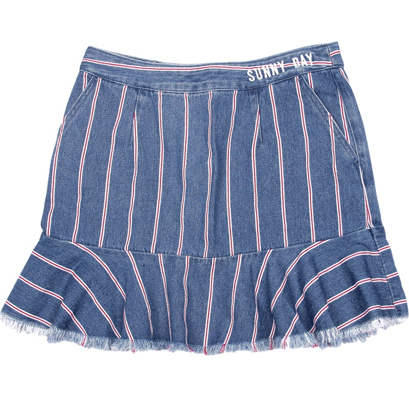 a02韩范A.PLUS减龄撞色条纹荷叶边chic拉链A牛仔短裙D9T2D0091SK