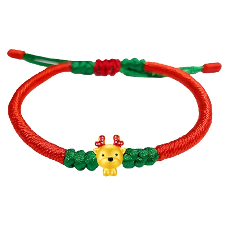 帛兰梓韵 黄金手链转运珠手绳男女款编织小鹿路路通饰品一鹿一路有你新年生日礼物