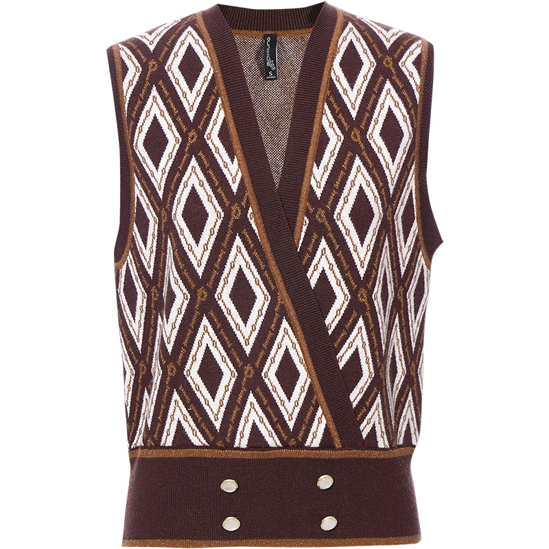 OUNIXUE欧昵雪 | [宽松V领无袖菱形针织衫]秋冬季背心套头衫马甲女