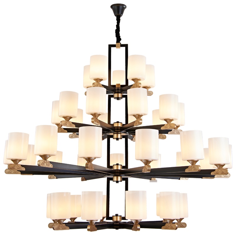 百轩 新中式吊灯客厅灯具吸顶灯套餐现代简约大气中式风卧室餐厅别墅复式楼大吊灯8501套餐