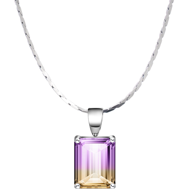 石头记紫晶吊坠项链女 紫水晶锁骨链银项链气质款吊坠首饰