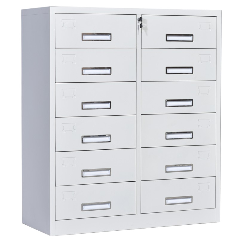 递乐钢制办公抽屉矮柜带锁文档分类柜文件整理柜多斗柜办公铁柜A4纸资料柜档案柜铁皮柜 十二斗抽屉矮柜