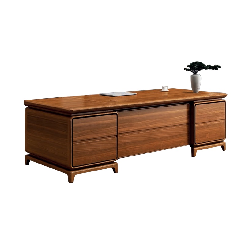 钜晟 新中式办公桌2.6米胡桃木大班台老板办公桌电脑桌JS-GLZB-2607