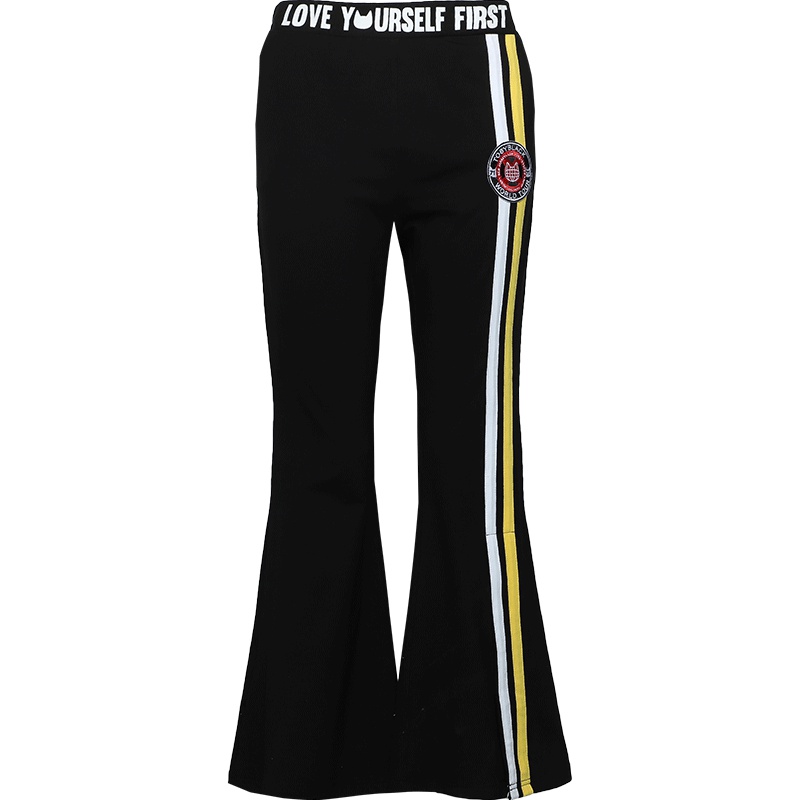 a02新款时尚侧边撞色织带徽章印花喇叭裤休闲裤女DTU2D0781PN