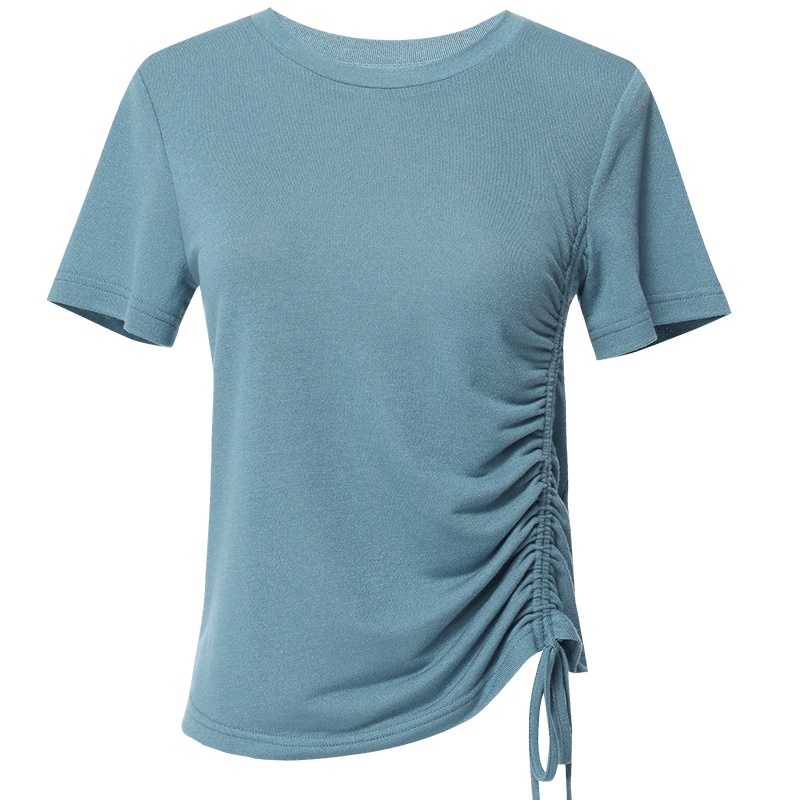 欧昵雪夏季圆领抽绳褶皱短款T恤女设计感心机短袖上衣