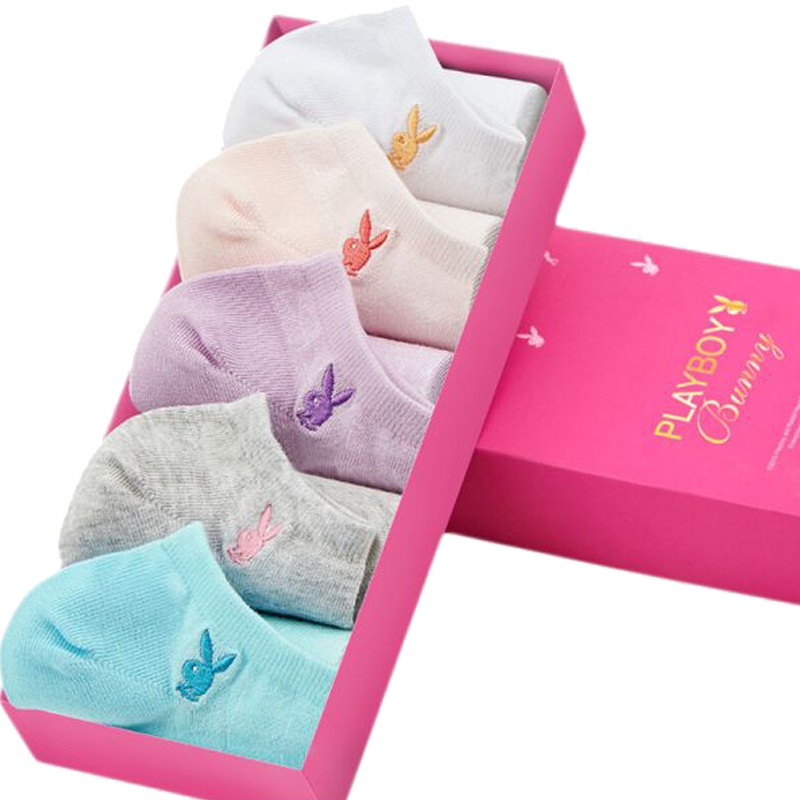 花花公子袜子女士船袜糖果色棉质可爱时尚甜美女袜礼盒装2275-5