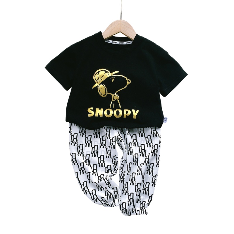 史努比儿童两件套全家出游亲子装母女夏款新款女童套装夏装男童T恤父子防蚊裤 HCB127-AD049