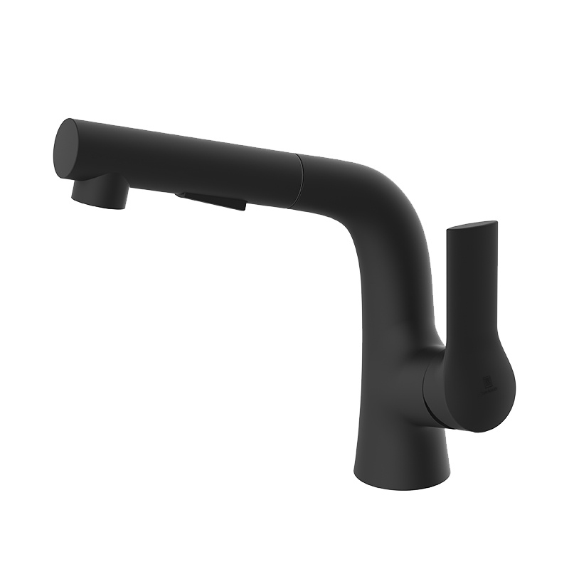 雅鼎8087003黑色全铜面盆抽拉式水龙头卫生间台盆洗手盆洗脸盆冷热水龙头