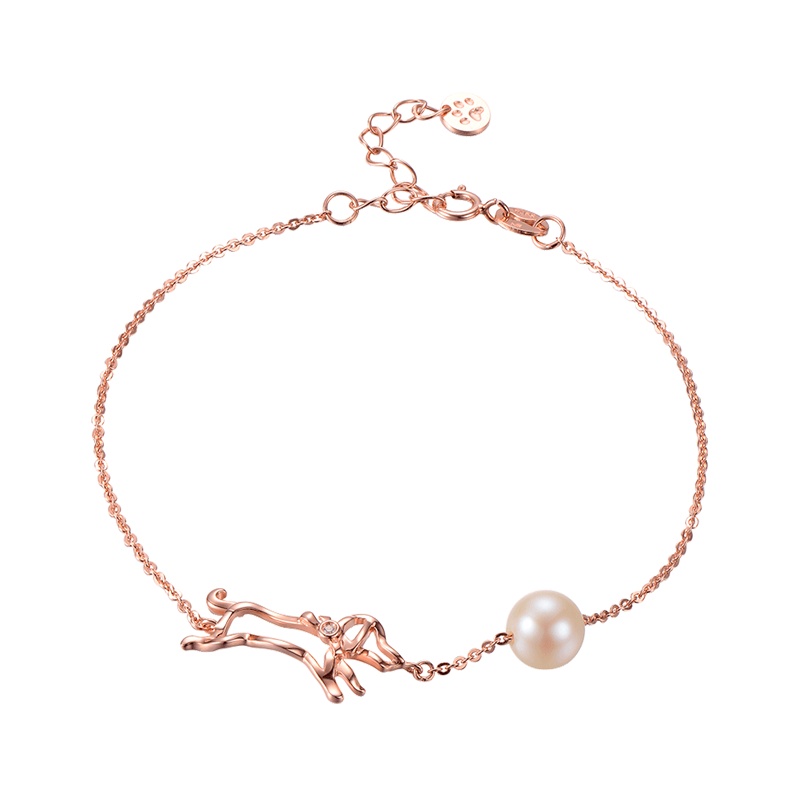 京润怡然 #神犬小七 7-8mm圆形 S925银淡水珍珠手链 珠宝送女友