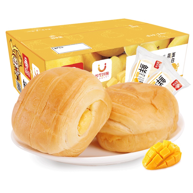 爱乡亲鲜果果水果夹心面包500g芒果蔬果味营养早餐整箱手撕面包休闲零食糕点小吃