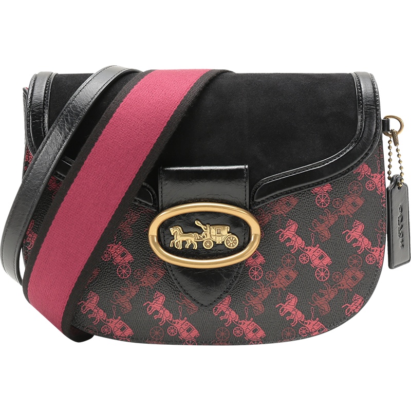 COACH 蔻驰 女士 专柜款KAT系列涂层帆布配皮单肩斜挎包马鞍包 88249