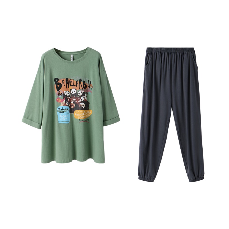 冰爽棉素色七分袖女套装